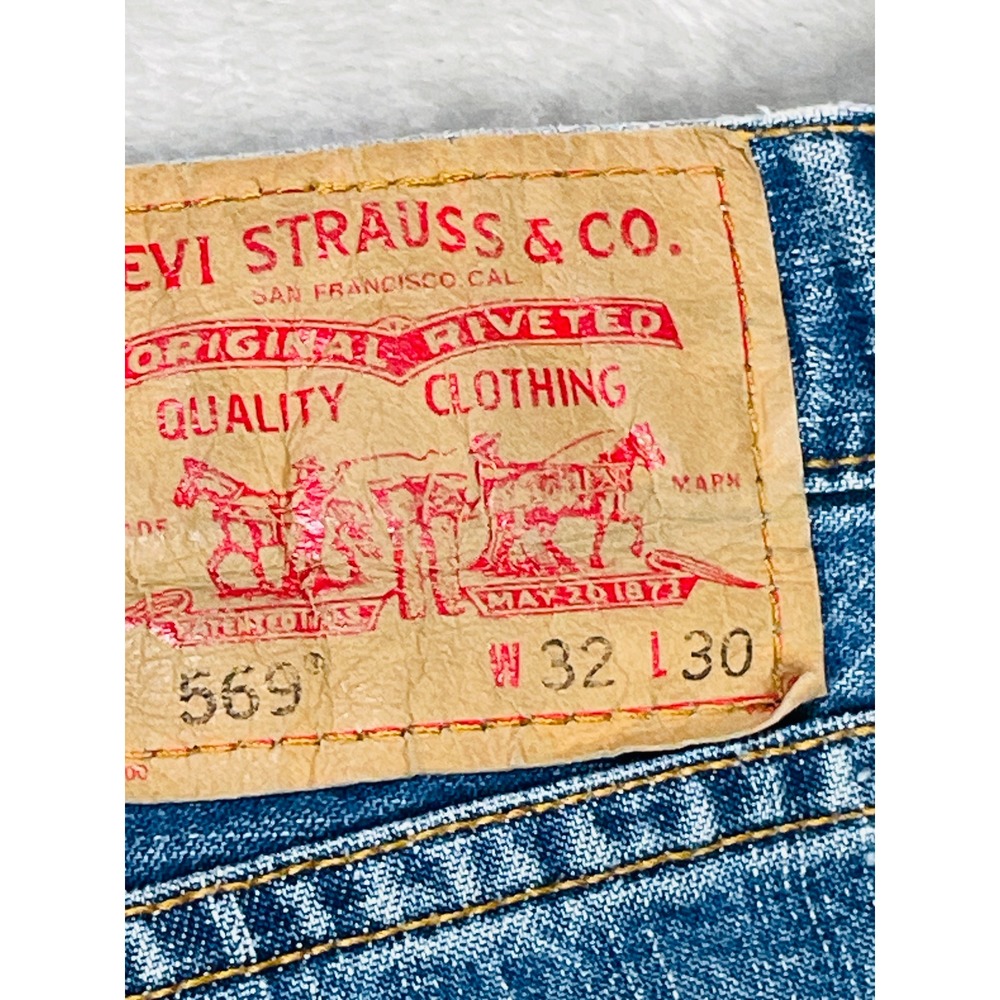 Levi's 569 Loose Straight Jeans Mens 32x30 Medium Wash Blue Y2K Baggy Denim - Picture 7 of 14